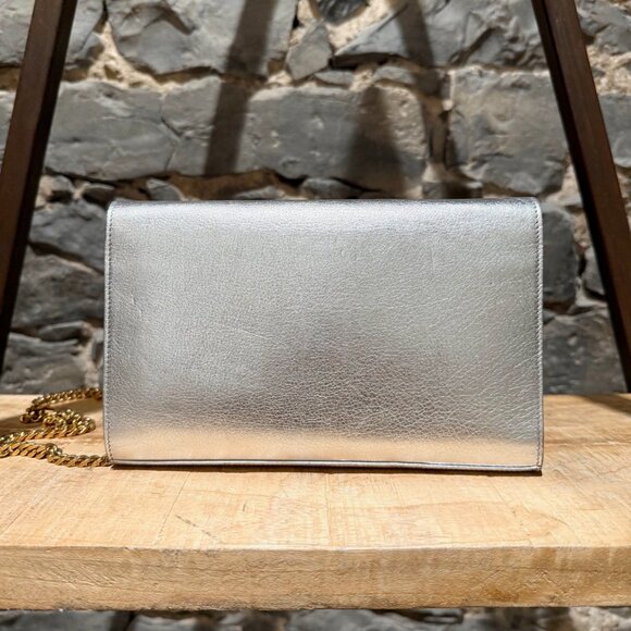 Saint Laurent Silver Metallic Kate Monogram Wallet On Chain Clutch - Picture 4 of 15